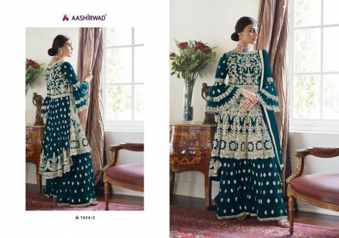 Aashirwad Premium Sharara Gold 7024 Color Series Georgette Wedding Salwar Suits Wholesale Price In Surat